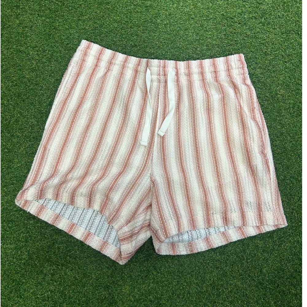 Original Use Mens Striped Knit Lounge Shorts Cream Rust Drawstring Size L
